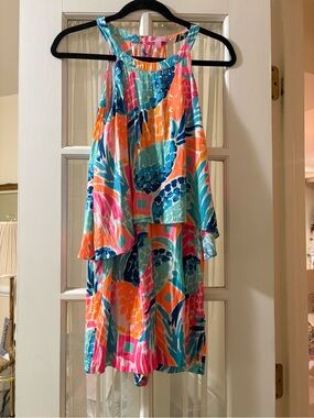 Lilly Pulitzer Multicolor Tropical Layered Romper - Blue, Pink, Orange